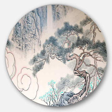 Chinese Blue Tree Art - Floral Circle Metal Wall Art
